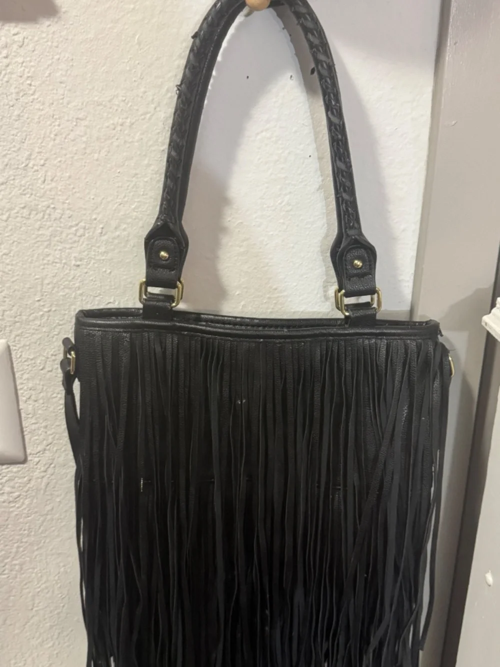 Steve Madden black fringe tote bag